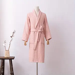 100% Cotton Waffle Knit Bathrobe - Modern Plaid Design, Super Absorbent Luxury Spa Robe for Men and Women, Machine Washable, Suitable for Swimming, Bathing, Lounging - Ideal Winter Holiday Gift