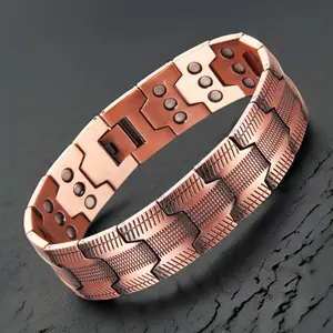 oceantree Male 99.99% Pure Copper Bracelet - 3X Ultra Strength 3500 Gauss Neodymium Magnetic, Adjustable Trendy Stack Bangle for Daily Wear