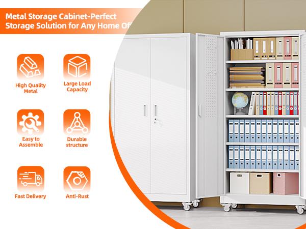 Aobabo 71" Large Metal Rolling Storage Cabinet with Wheels & Lock, Heavy Duty Steel Garage Tool Organizer with Door Pegboards & Hooks, 5 Adjustable Shelves for Home Office, Utility Room, Pantry & Warehouse, Mobile Lockable Black Cupboard