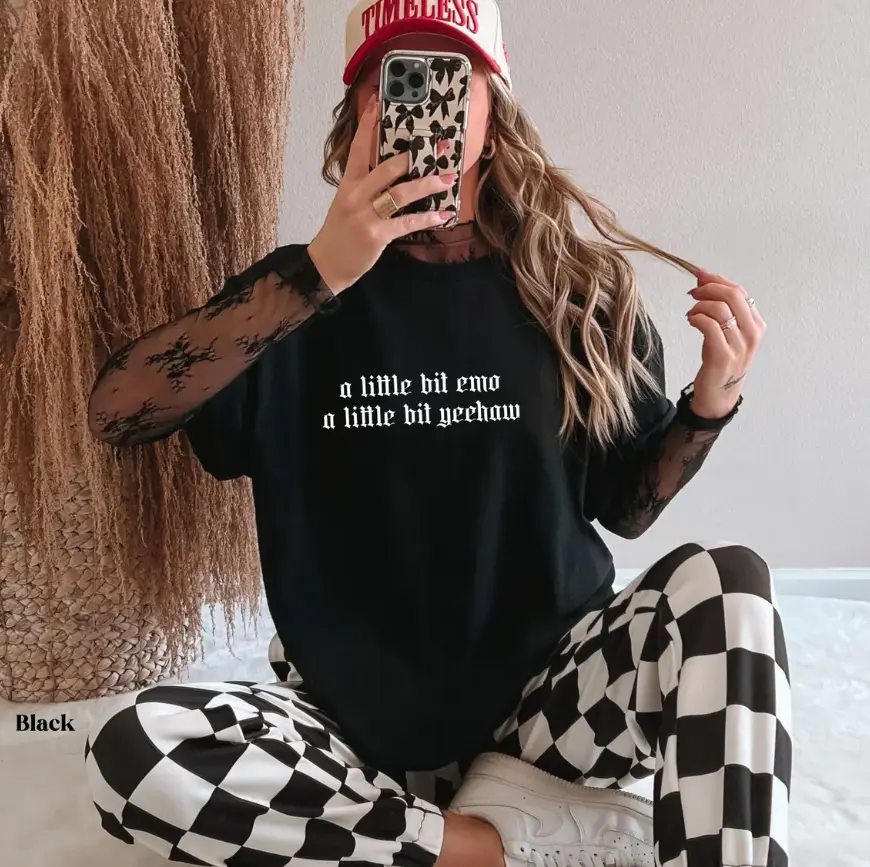 A Little Bit Emo A Little Bit Yeehaw Shirt, Premium Comfort Colors Graphic Tee, Trendy Southern Gothic Aesthetic Tshirt, Funny Gift for Her, Oversized Grunge Top, Heavyweight Cotton