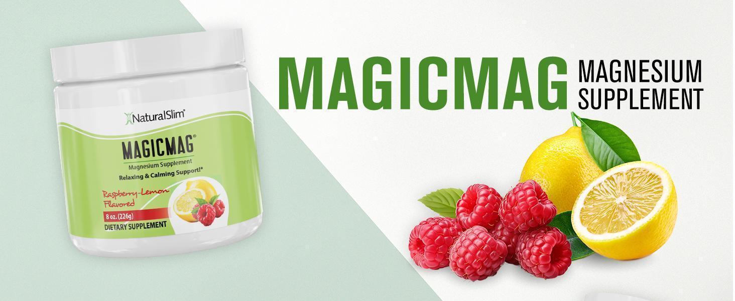 NaturalSlim Magicmag Pure Magnesium Citrate Powder Stress, Constipation, Muscle, Heart Health, and Sleep Support | Raspberry Lemon Magnesium Supplement - 8oz Drink Mix (Solo)
