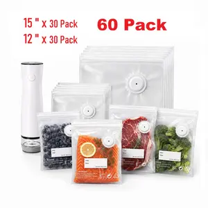 60/30 PCS Reusable Food Vacuum Storage Bags with Portable Pump, Anti-Overflow Food Saver Bags Set for Meat, Fruits, Vegetables, Kitchen, Travel, Camping & RV #Summervibes