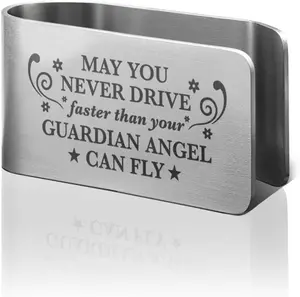 May You Never Drive Faster Than Your Guardian Angel Can Fly Engraved Stainless Steel  Visor Clip, Safe Driving Religious Gifts for Family  Driver,  Driver Gifts
