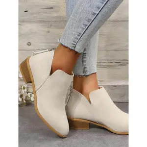 Women's 2025 Fashionable Solid Color Comfort Ankle Western Boots, Elegant Pointed Toe Booties, Trendy Walking Shoes, Girl's Walking Shoes Elegant Boots, Footwear Valentine's Day, Gift for Her Boots For Women