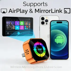 2026 New 4-In-1 Carplay Adapter, Wireless Carplay, Hands-Free Call, Airplay, Mirror Link, Netflix, Youtube, Type-C, Bluetooth-compatible 5.0, Ultra HD Stereo Sound