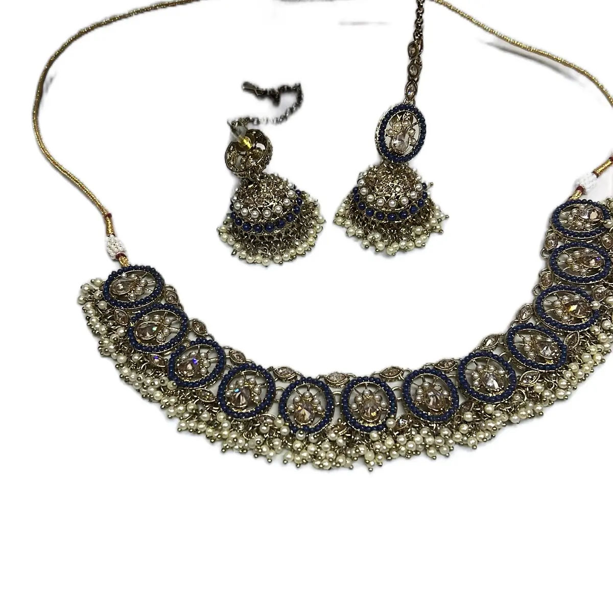 Choker set stones blue + jhumka Female