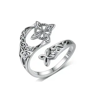 925 Sterling Silver Celtic Knot Ring Witch Knot Ring Nudo de Bruja Plata 925 Original Sterling Silver Adjustable Witch Knot Rings Open Ring Hecate Ring Pagan Witchtok Protection Witchy Jewelry for Devotion for Ceremony, Gift for Her,Mother's day Gift