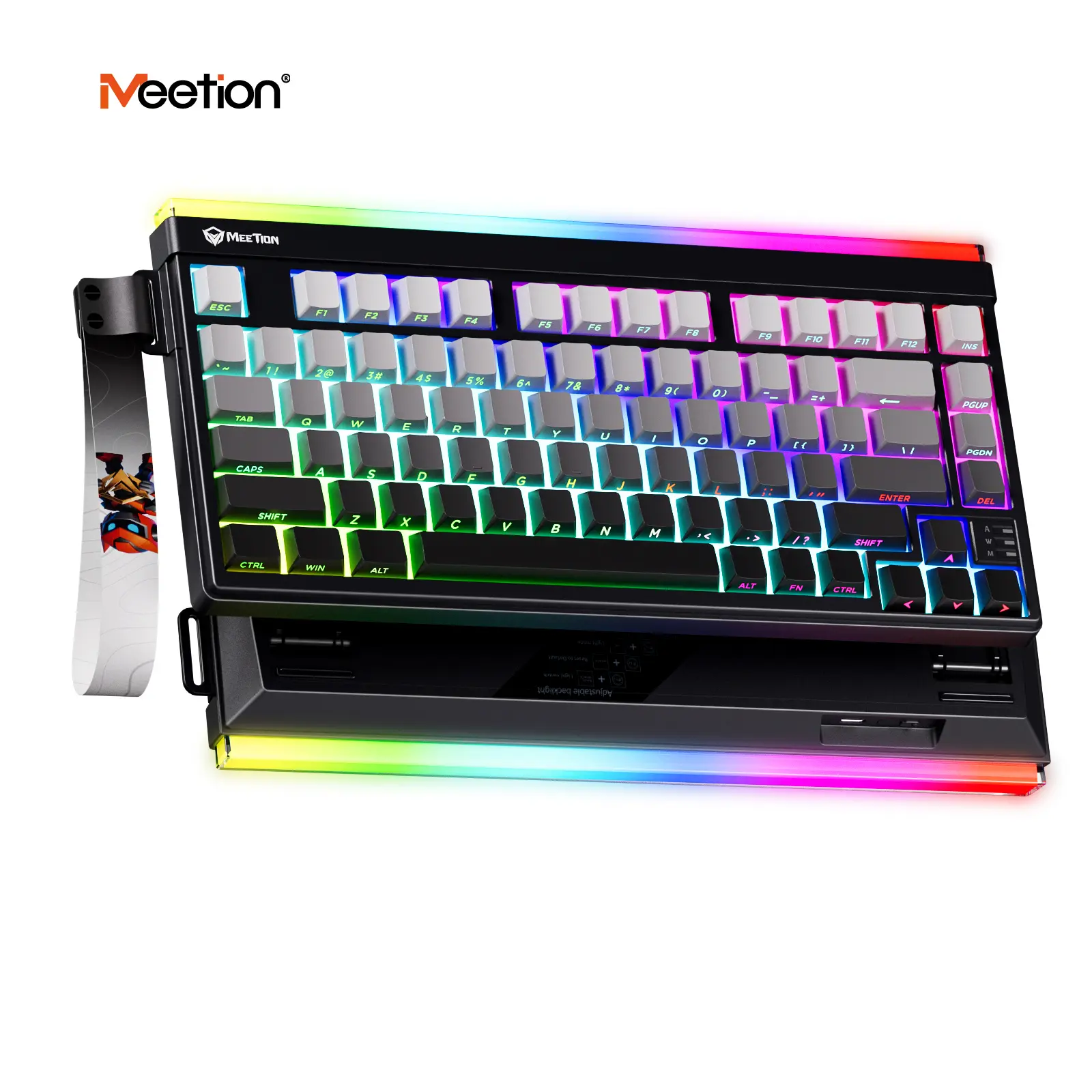 Meetion Vibekey B75 75% Compact Tri-Mode Mechanical Wireless Keyboard, Rechargeable, Double-Shot PBT Quiet Typing, RGB Neon Light Box, DIY Pink Heart Keycap Set, Cute PC/Mac Desk Gift, Keycap Set Keyboards, Mechanical Wireless Keyboards
