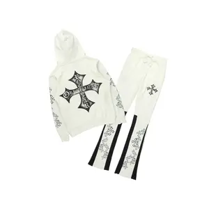 Marzion White/Black Hoodie/Stacked Flare Track Set