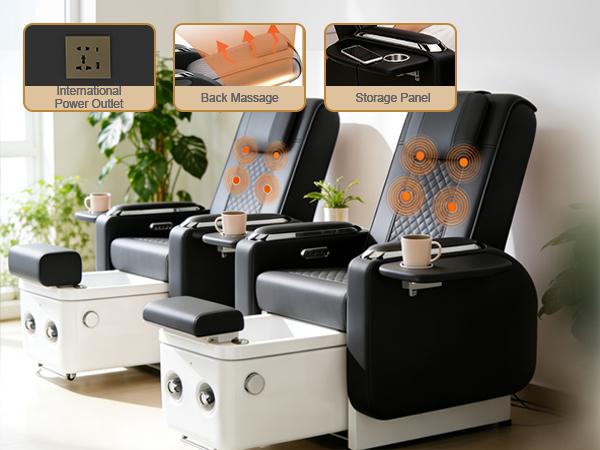 Artist Hand Spa Chair with Foot Spa Basin Manicure Massage Electric Recline 4-Head Back Massage Hot Cold Water Controls LED Light Jet Tub Fast Drain Pump Pull-Out Bowl