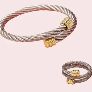 Bangle Ring Set for Women Men Punk Stainless Steel Wrist Metal Bracelet