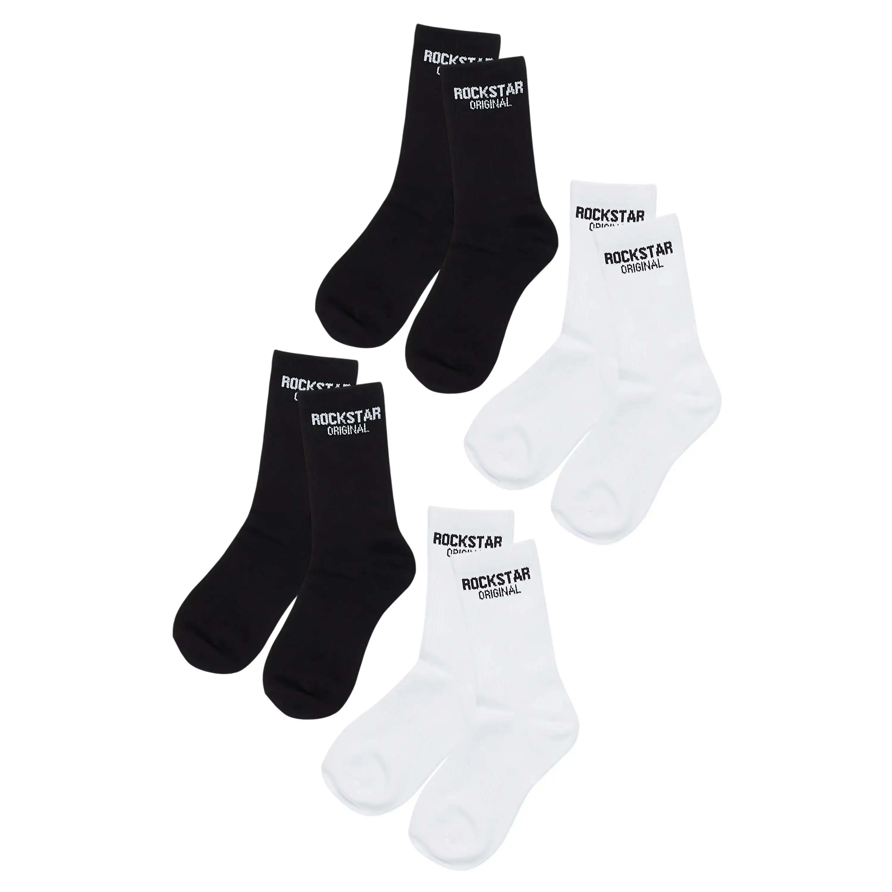 Womens Rockstar Dist White/Black Basic Socks 4 Pack Womens Rockstar Dist White/Black Basic Socks 4 Pack