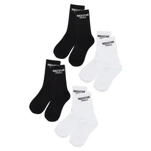 Rockstar Dist White/Black Basic Socks 4 Pack