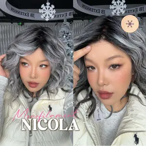 JBEXTENSION NICOLA MONO Monofilament Handmade Wig 6X5 Full Monofilament Hand Tied Top Wig 14 Inches Salt and Pepper Mono Lace Wig Glueless Wig NICOLA MONO【BENDY EAR TABS】