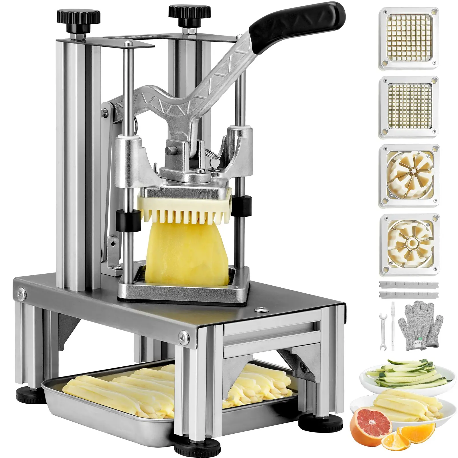 【fathersdaygift】VEVOR Commercial French Fry Cutter with 4 Replacement Blades 1/4″ & 3/8″ Blade Easy Dicer Chopper6-wedge Slicer & 6-wedge Apple CorerKitchen Vegetable Fruit Chopper Lemon Potato Cutter for French