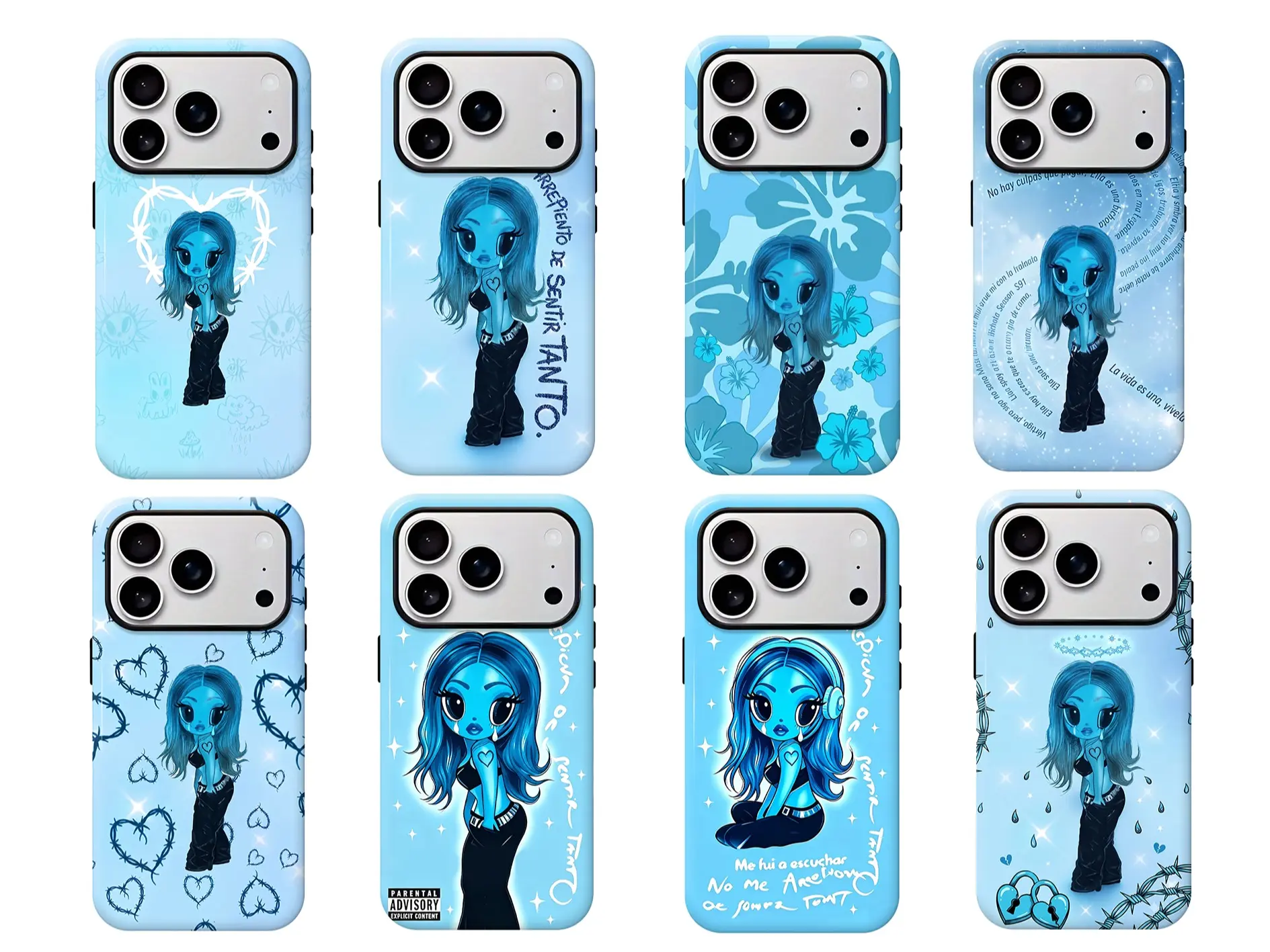 Aesthetic Blue Heart Phone Case – Cool Streetwear Anime Girl Matte Shockproof Protective Cover