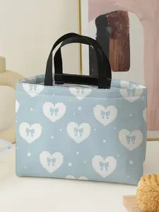 Heart Pattern Portable Lunch Bag, Women's Casual Tote for Picnic & Camping, Large Capacity Food & Beverage Carrier for All Seasons