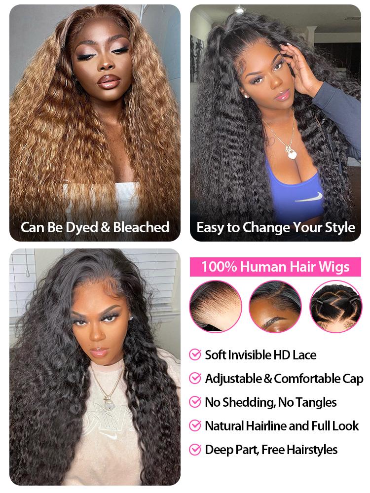 [Special Deals]CurlyMe Deep Wave Lace Front Wigs Human Hair for Women Transparent Lace Deep Curly Lace Frontal Wigs Human Hair Natural color