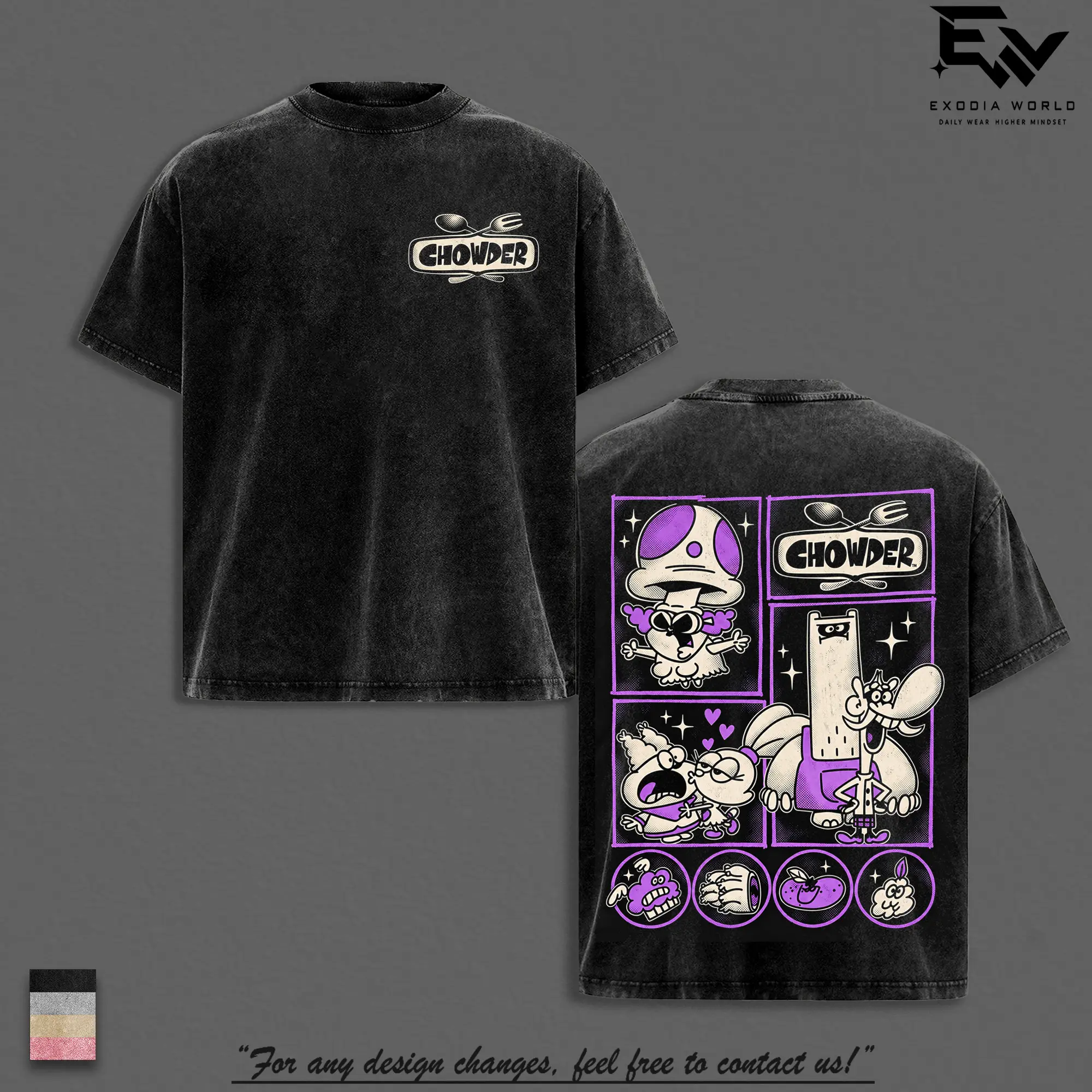 Chowder Vintage Washed Graphic T-Shirt – Cartoon Network Retro Tee, Chowder & Mung Daal Artwork, Panini Schnitzel Characters, Y2K Streetwear, 2000s Cartoon Nostalgia Fan Gift