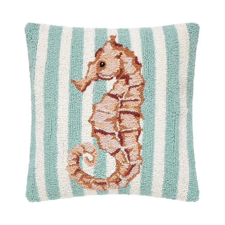 Peking Handicraft 30SJM11451C16SQ Seahorse Hook Pillow with Ploy-Filled - 16 x 16 in., 100 Percent Wool, Cotton & Poly