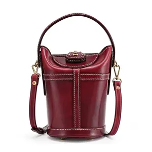 Old Trend Begonia Leather Bucket Bag with Crossbody Strap