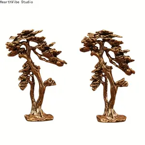 Retro-Style Brass Potted Tree Sculpture — Elegant Gold-Tone Branches; Ideal for Home and Office Decor (Living Room, Bedroom, or Office); No Power Source Required | Elegant Decoration | Exquisite Craftsmanship | Potted Tree Ornament