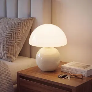 Mushroom Lamp Table Lamp for Bedroom,Desk Bedside Small Lamps for Living Room Night Stands,Mushroom Decor Cute Mini Modern Mid Century Lamps,Unique Aesthetic Home Living Room Decor(White)