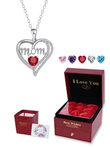 Mom Necklace with Diamond Heart Pendant, Fashionable Chain Decorated, Perfect Mother's Day and Birthday Gift, Elegant Jewelry with Rose Box, All Seasons