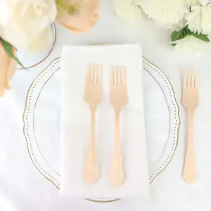 24-Pack Birchwood Forks Natural Vintage Baroque Design - Eco Friendly Biodegradable Wooden Utensils for Rustic Themes & Outdoor Parties 7.5"