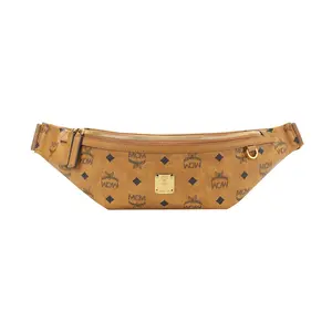 MCM Fursten Monogram Embossed Faux Leather Crossbody Waist Bag in Medium Size for Men and Women in Brown Cognac Color