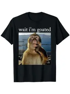 Women's 2026 Cotton Short-Sleeve T-Shirt - Round Neck Streetwear Top, Funny Thinking Monkey Meme Brainrot Gift, Goated Humor Graphic Tee for Girls