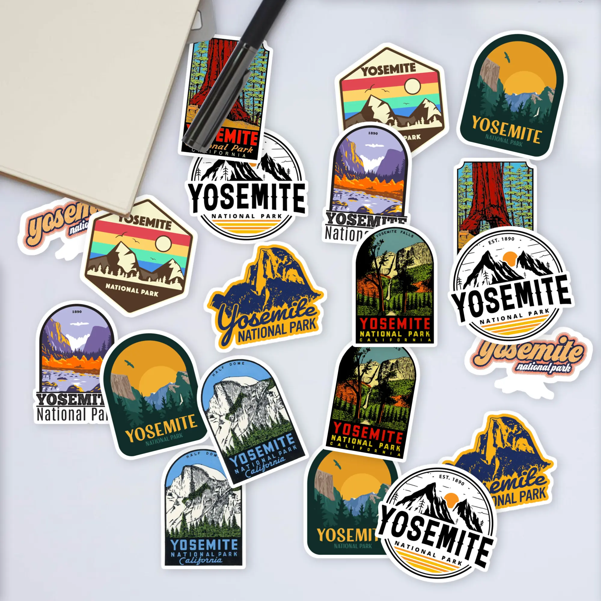 Stickers Pack 20 Pcs Yosemite Luggage Bumper Bike National Aesthetic Skateboard Park Vinyl Retro Car Bottle Water Colorful Laptop Guitar Waterproof