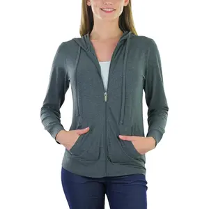Women’s Cotton Lightweight Long Sleeve Hoodie Pullover or Full Zip Jacket w/Kangaroo PocketGift