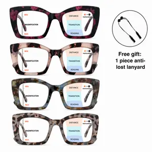 Oversized Square Progressive Reading Glasses, Blue Light Blocking, Spring Hinge, Lightweight Anti-Glare Computer Eyeglasses for Men Women