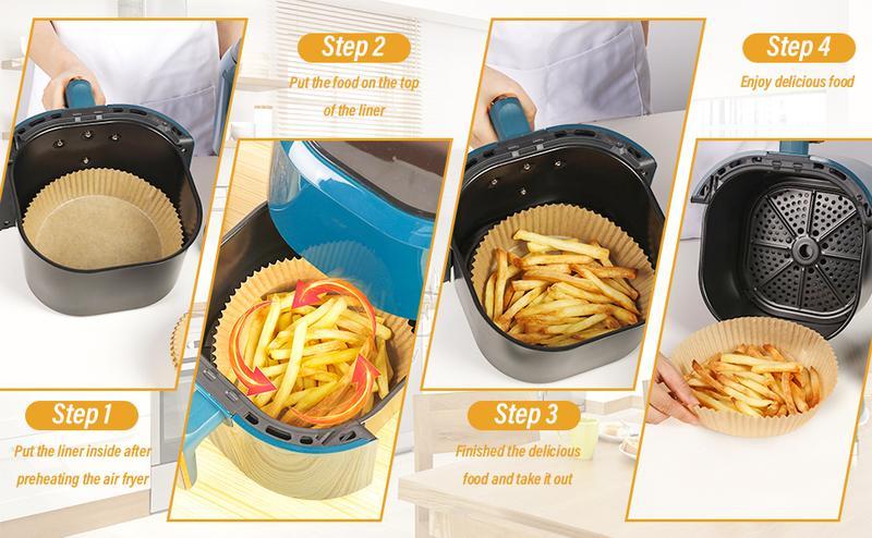 Air Fryer Paper Liners, 100Pcs Parchment Paper, Air Fryer Liners Disposable for Microwave, Non-Stick Air Fryer Liner Square Free of Bleach (6.3IN)