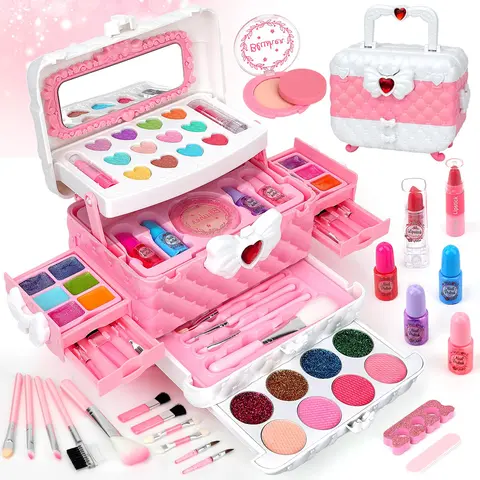 Girls' Washable Makeup Set, Water-Soluble Makeup Kit, Toddler Makeup Kit, Makeup Palette Set, Pretend Play Playset, Perfect Gift for Girls Aged 3+, Birthday & Christmas Present, Cosmetics Kits