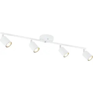 LED 4 Light Track Lighting Kit, White 4 Way Ceiling Spot Lighting, Flexibly Rotatable Light Head for Kitchen, Living Room, Bedroom, Bulb Not Included
