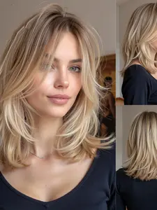 Women's Medium Length Soft Glitter Curly Wig, Pre-Cut Baby Hair Lace Front Design, Daily Wear Suitable for Women