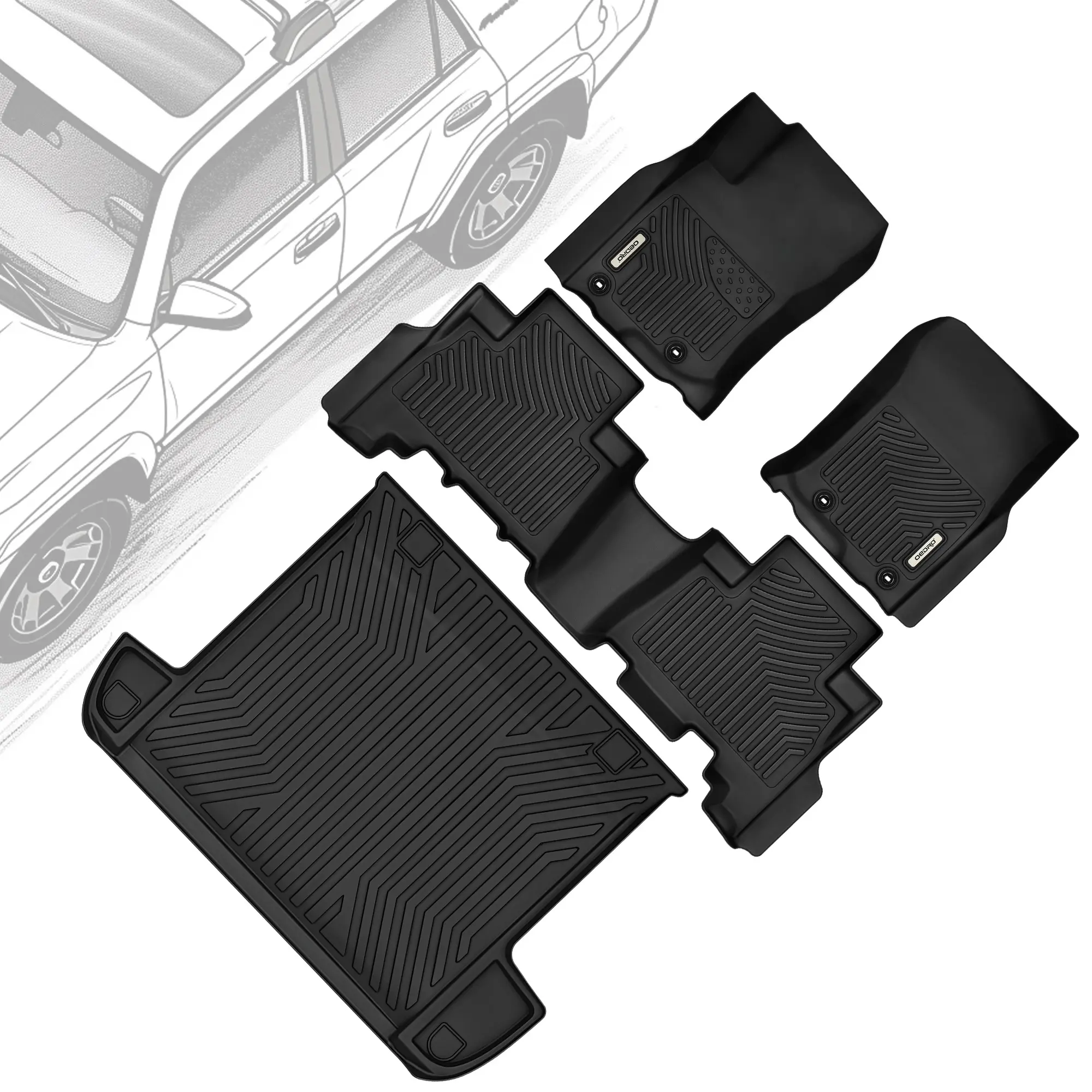 OEDRO TPE Floor Mats fits Compatible with: 2013-2024 Toyota 4Runner, All Weather, Waterproof