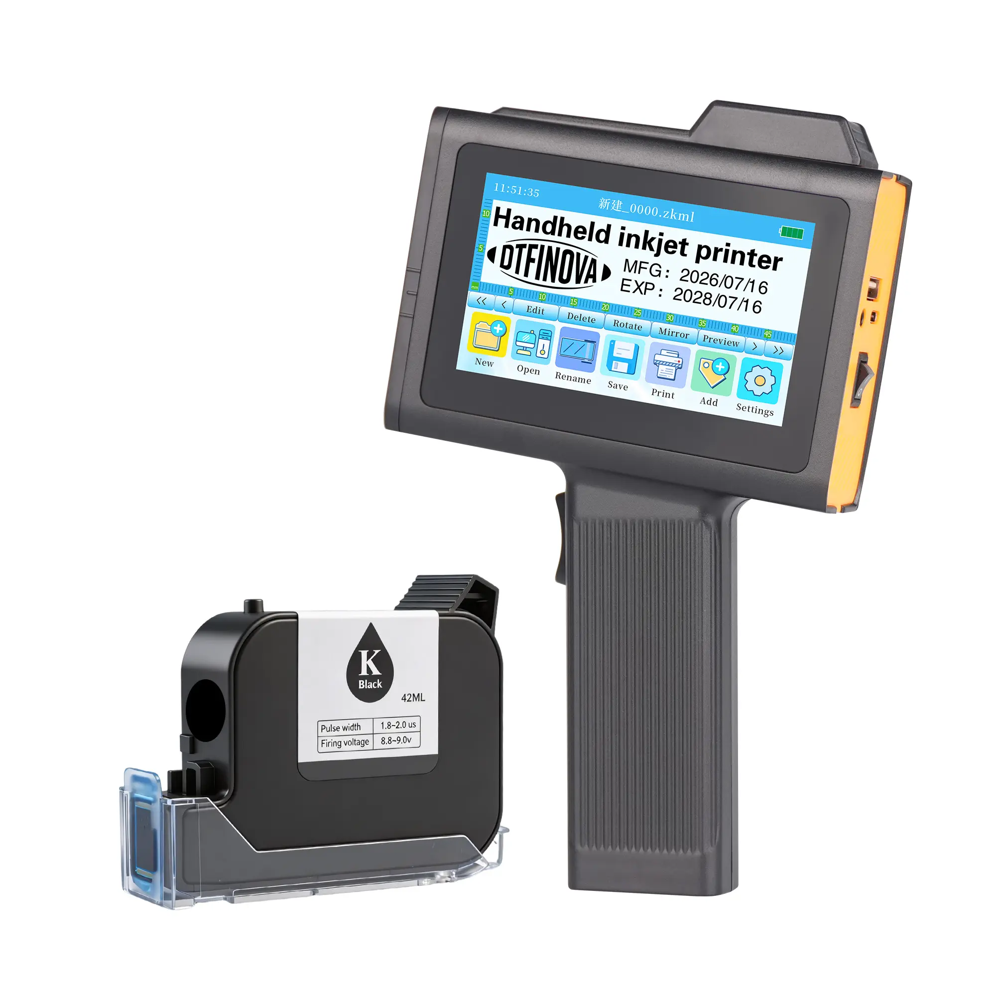 DTFINOVA ML103 Handheld Inkjet Printer with 42ML Ink Cartridge, 4.3" Touchscreen Portable Coding Machine, No App Required