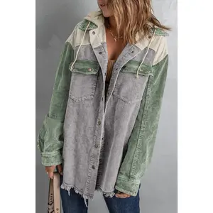 Snap Front Hooded Corduroy Shacket