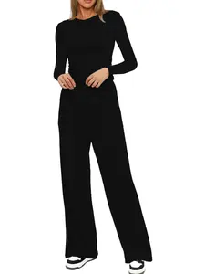 Women's Two-Piece Set, Long Sleeve, Comfortable Casual Fashion Belted, Pure Color Daily Wear, Trendy Kardashian Style, Perfect for Everyday Use