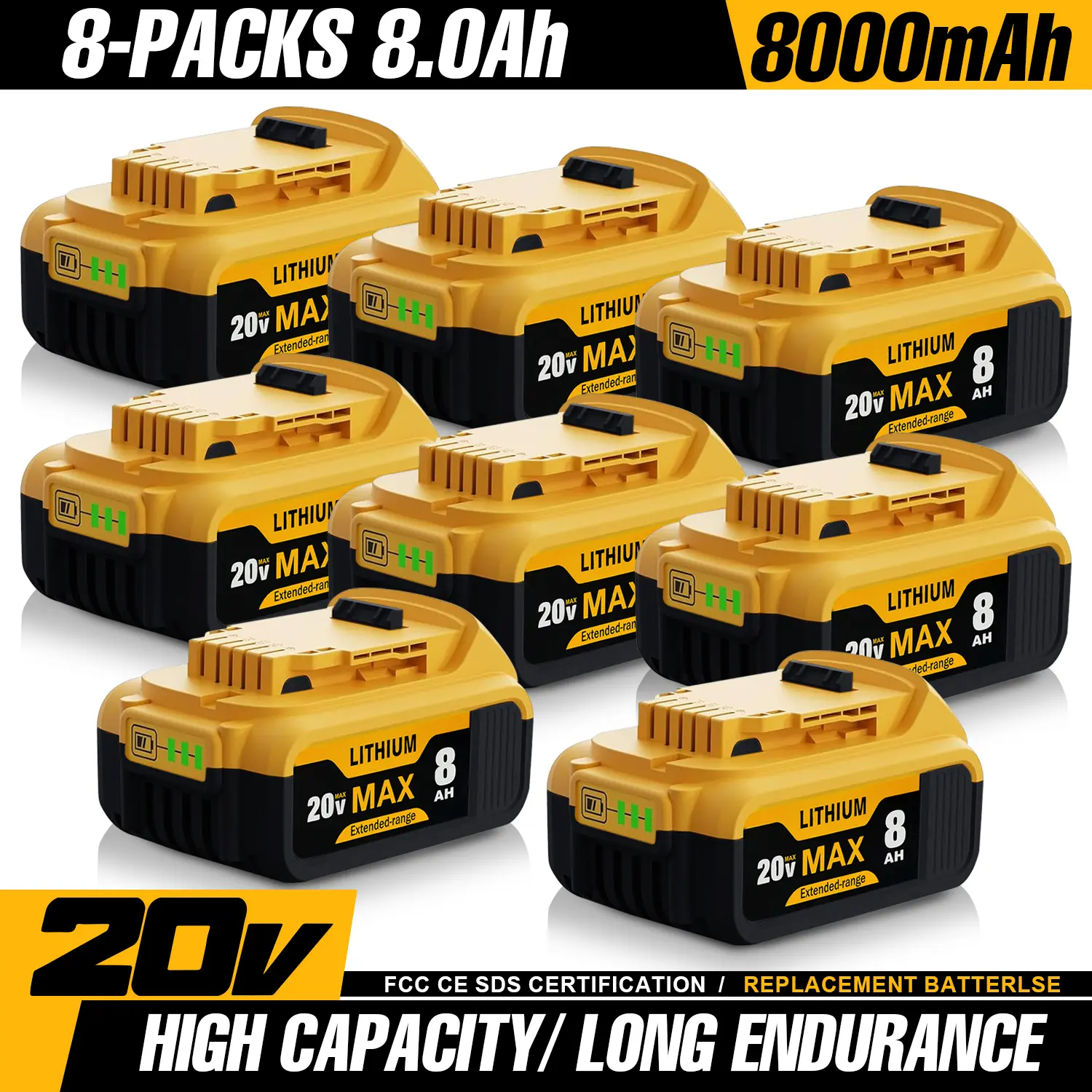 Replacement for Dewalt 20V Max Battery: 8.0Ah Lithium Batteries Compatible with Dewalt Battery DCB208 DCB200 DCB206 DCB205 DCB204 Cordless Power Tools fathersdaygift