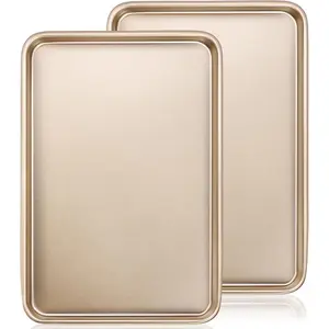 Baking Sheet Pan Set of 2,  Commercial Cookie Sheets for Baking, Nonstick Carbon Steel Jelly Roll Pan Oven Tray 15x10 Inch, Heavy Duty & Easy Clean Bakeware Rectangle