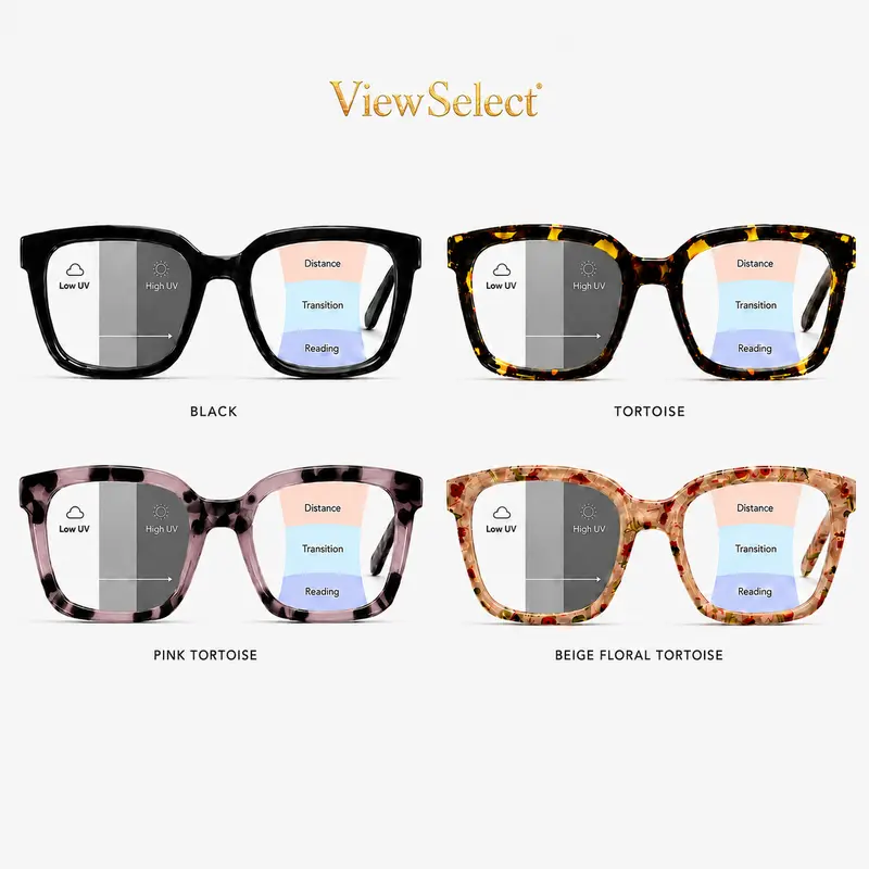 ViewSelect Photochromic Progressive Multifocal Reading Glasses for Men and Women, Blue Light Filtering, Lightweight Frame