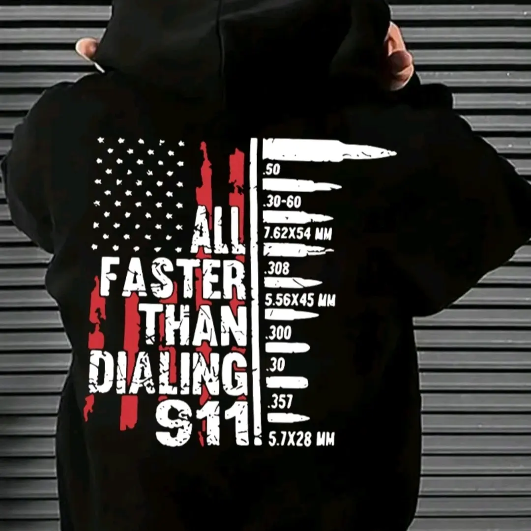 Men's All Faster Than Dialing 911 Graphic Hoodie - Sweaters - Menswear Stylish Day Casual Pullover