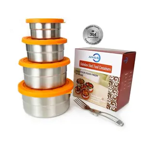 4 pack  Anas Metal Food Storage Containers with Lids - Stainless Steel, Compact Stackable, Leak Proof, Dishwasher Safe and Microwavable for Lunch, Work, School Travel, Bento Box