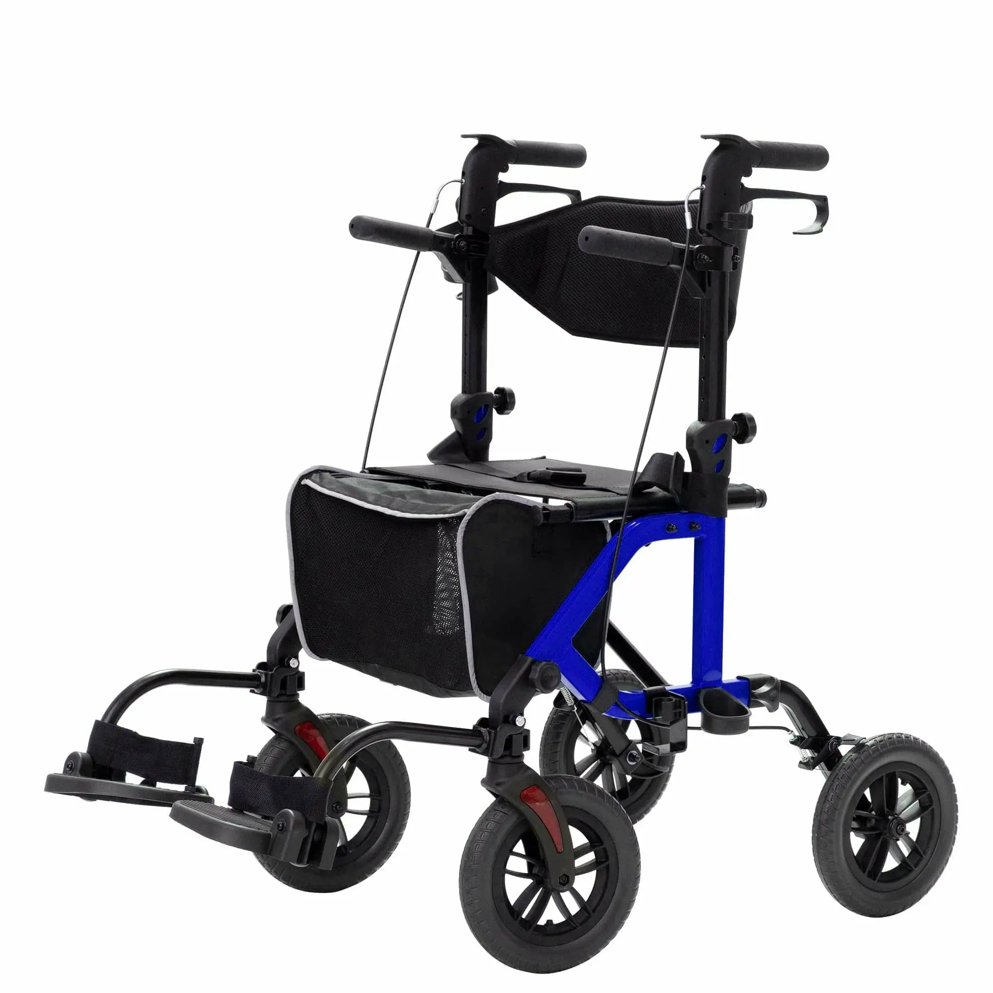 ELENKER Foldable 2-in-1 All-Terrain Rollator Walker for Seniors, 8in Burst-Proof Non-Pneumatic Polyurethane Wheels, Sponge Padded Seat & Backrest, Secure Fully Adjustable Durable Frame, 10in Blue Healthcare Equipment (Model KLD-9224)