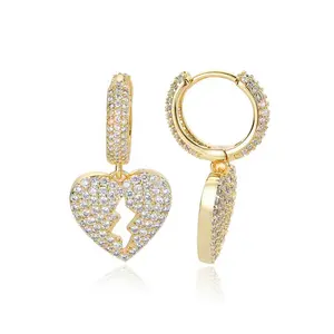 Love Heart Shape Dangle Earrings For Men Gold Color Ice Out Zircon Women Accessories Fashion Hip Hop Rock Jewelry