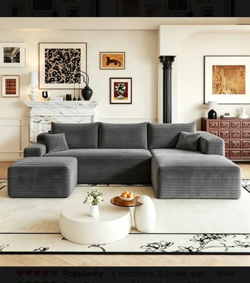 103" U Shaped Boneless Couch Right Chaise Sectional Foam Cloud Sofa with Ottoman